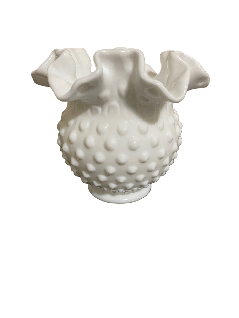 Vintage Fenton White Hobnail Ruffled Edge Vase